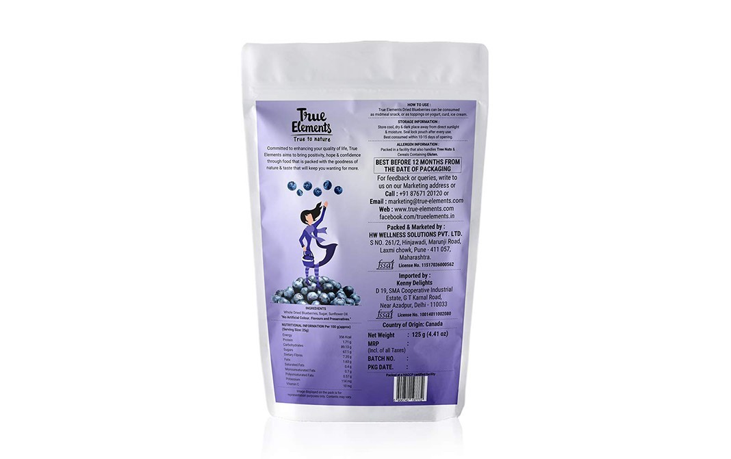 True Elements Dried Blueberries    Pack  125 grams